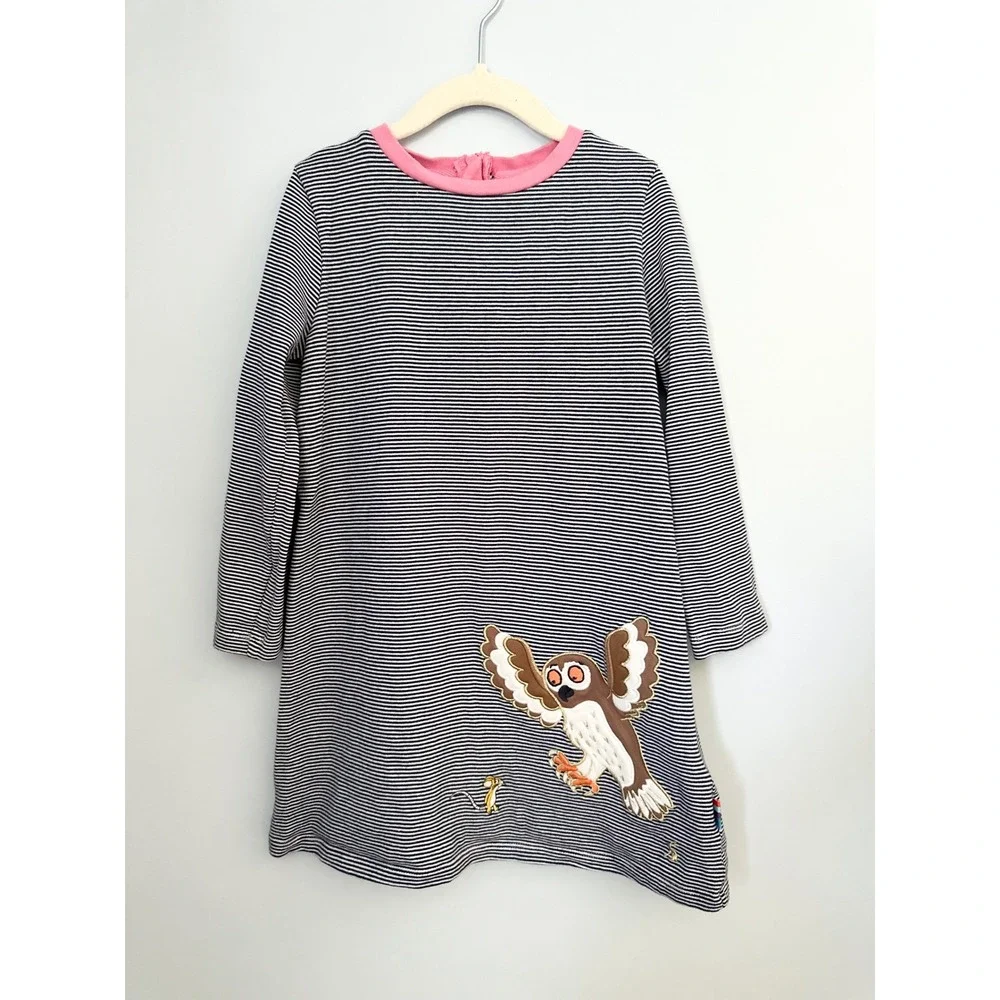Joules x The Gruffalo Girls Rosalee Dress Navy Striped Owl Applique Size 6y